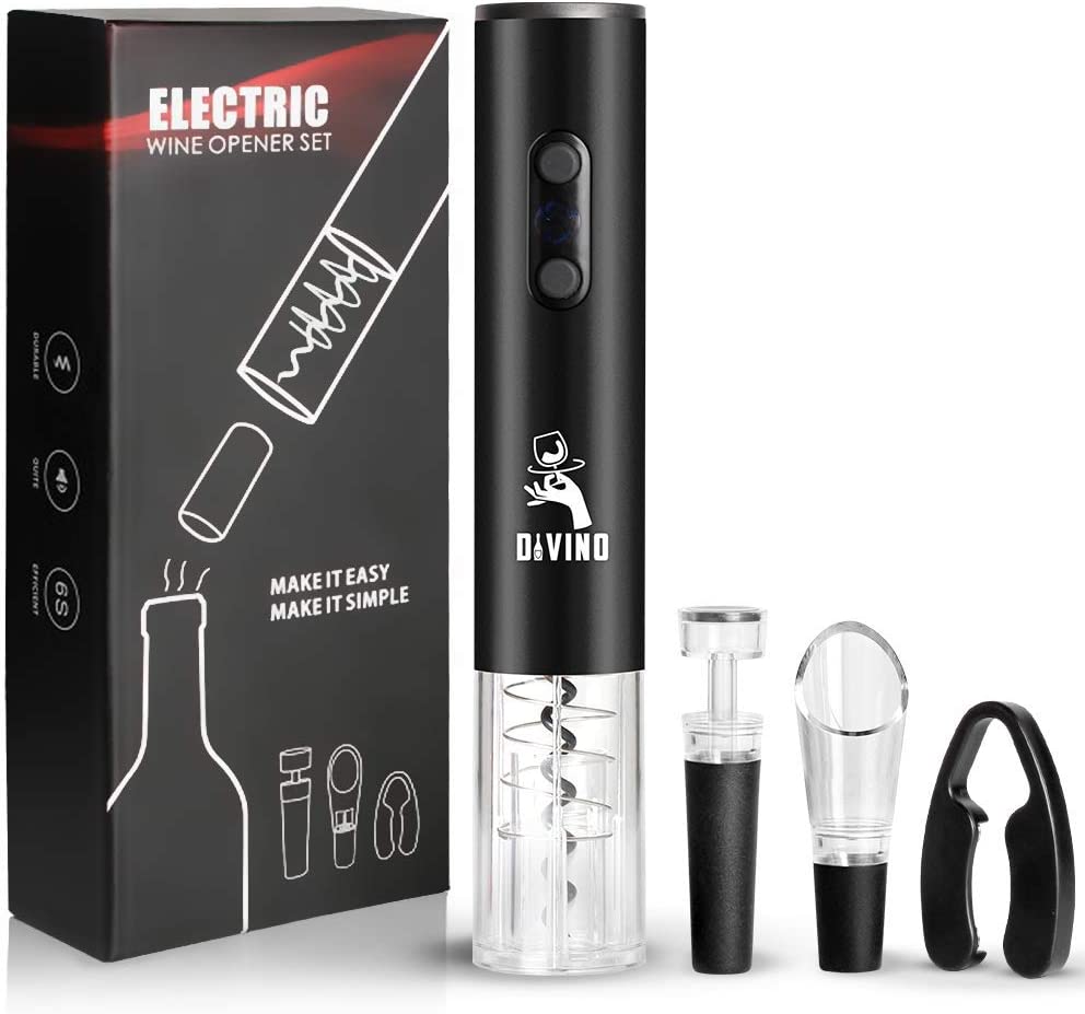 Electric Wine Opener BLACK Set – Automatic – Battery Operated with Foil Cutter, Vacuum Stopper & Aerator