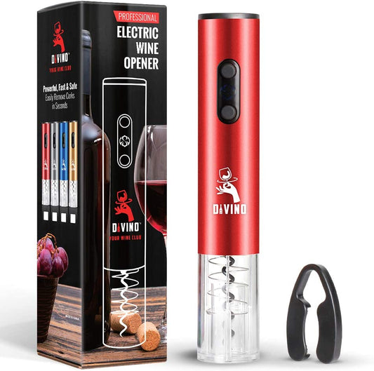 Electric Wine Opener RED Kit – Cordless Electric Wine Bottle Opener with Foil Cutter