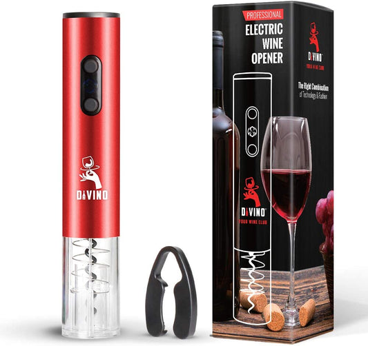Rechargeable Electric Wine Opener RED Kit – Cordless Electric Wine Bottle Opener with Foil Cutter and USB-C cable