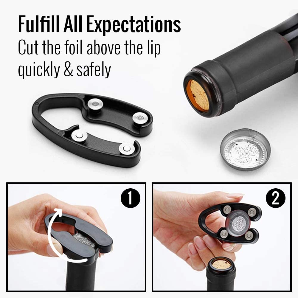 Electric Wine Opener BLACK Set – Automatic – Battery Operated with Foil Cutter, Vacuum Stopper & Aerator