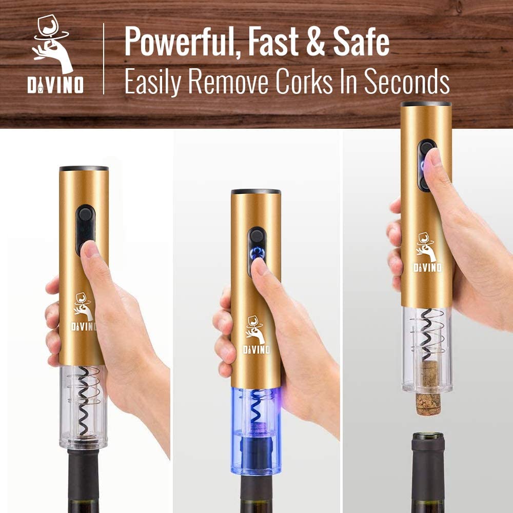 Rechargeable USB-C Electric Wine Opener GOLD Set – Automatic with Foil Cutter, Vacuum Stopper & Aerator