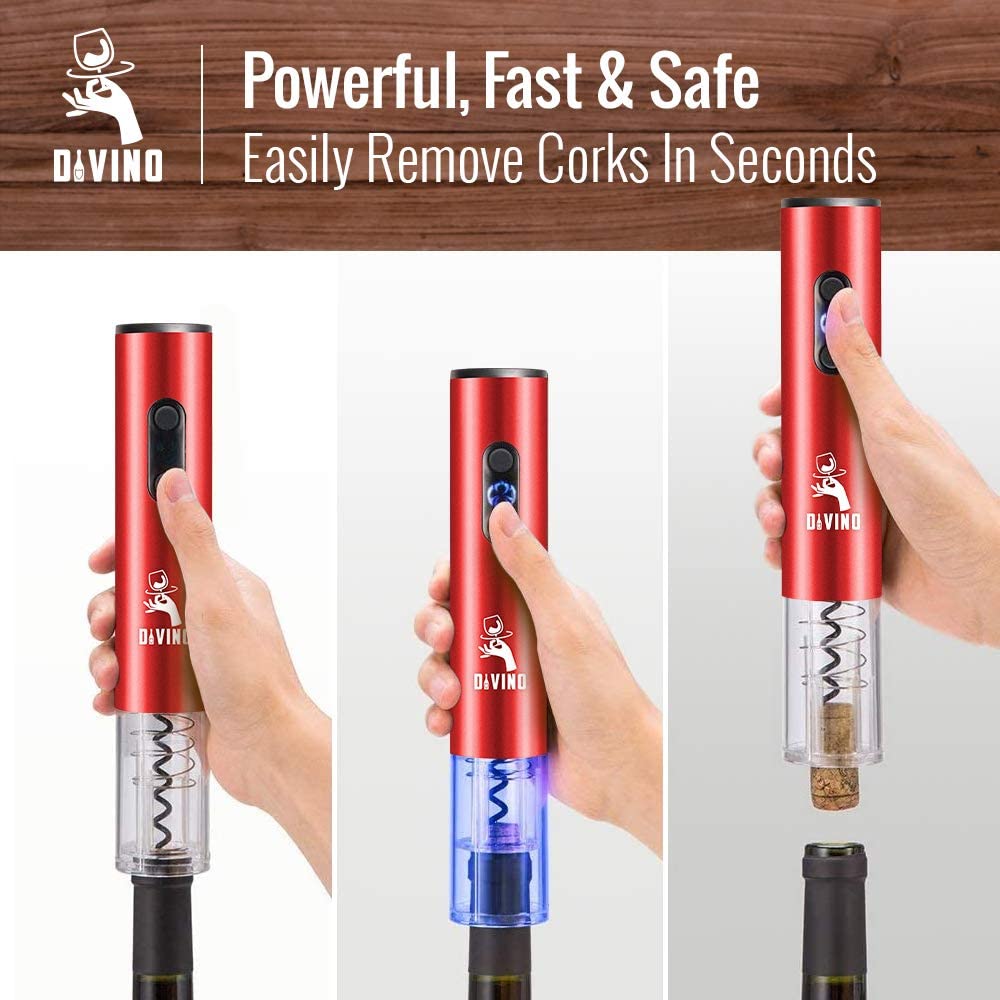 Electric Wine Opener RED Kit – Cordless Electric Wine Bottle Opener with Foil Cutter