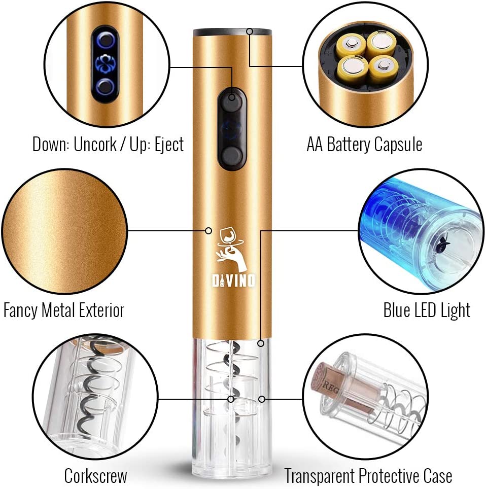 Electric Wine Opener GOLD Kit – Cordless Electric Wine Bottle Opener with Foil Cutter