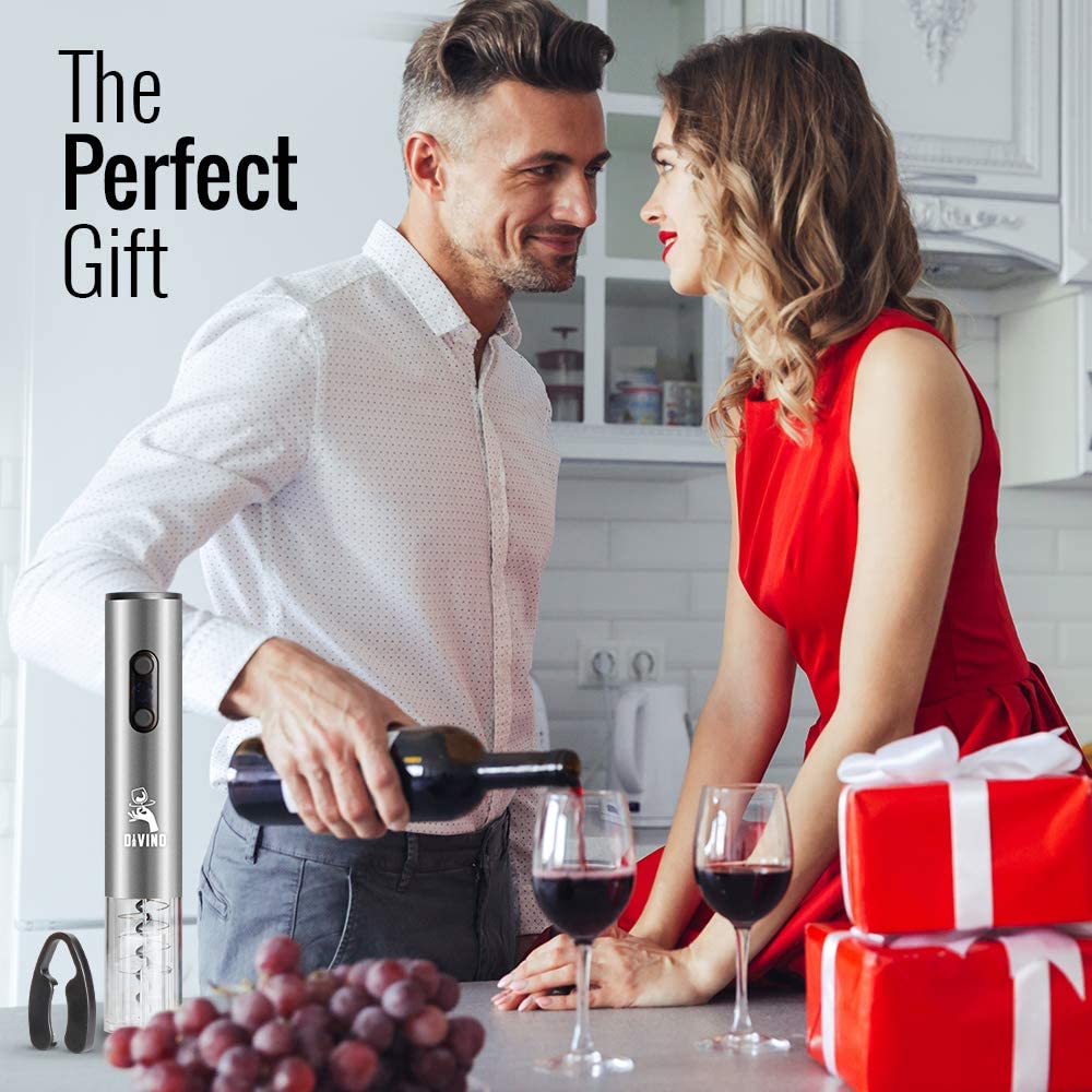 Electric Wine Opener SILVER Kit – Cordless Electric Wine Bottle Opener with Foil Cutter