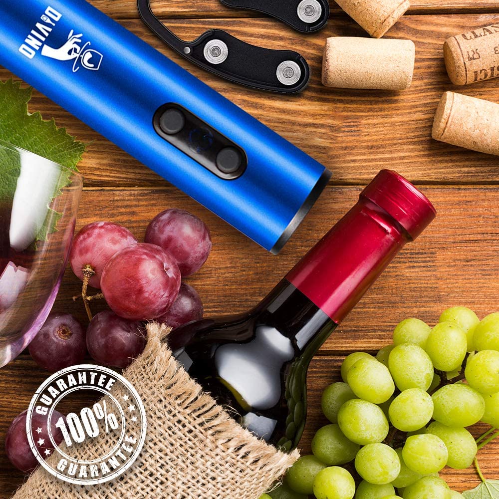 Rechargeable Electric Wine Opener BLUE Kit – Cordless Electric Wine Bottle Opener with Foil Cutter and USB-C cable