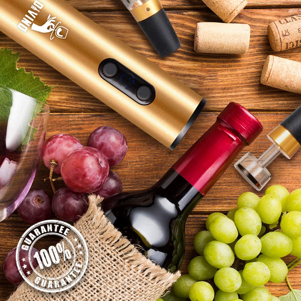 Rechargeable USB-C Electric Wine Opener GOLD Set – Automatic with Foil Cutter, Vacuum Stopper & Aerator
