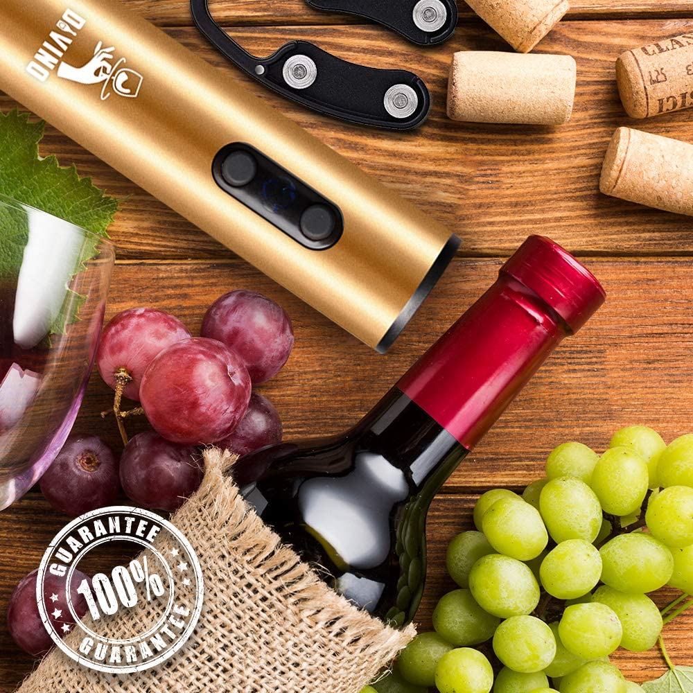 Rechargeable Electric Wine Opener GOLD Kit – Cordless Electric Wine Bottle Opener with Foil Cutter and USB-C cable