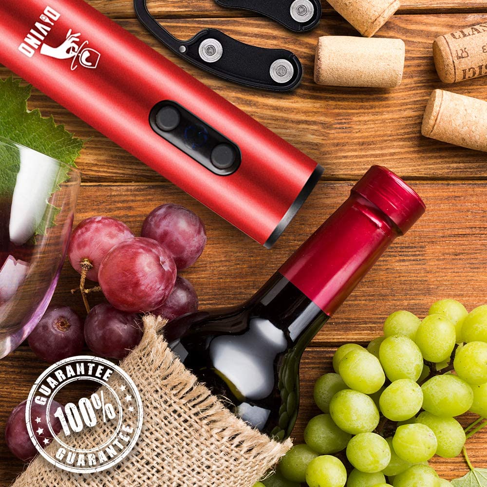 Rechargeable Electric Wine Opener RED Kit – Cordless Electric Wine Bottle Opener with Foil Cutter and USB-C cable