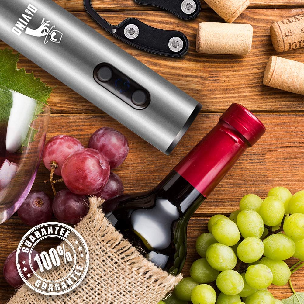 Rechargeable Electric Wine Opener SILVER Kit – Cordless Electric Wine Bottle Opener with Foil Cutter and USB-C cable
