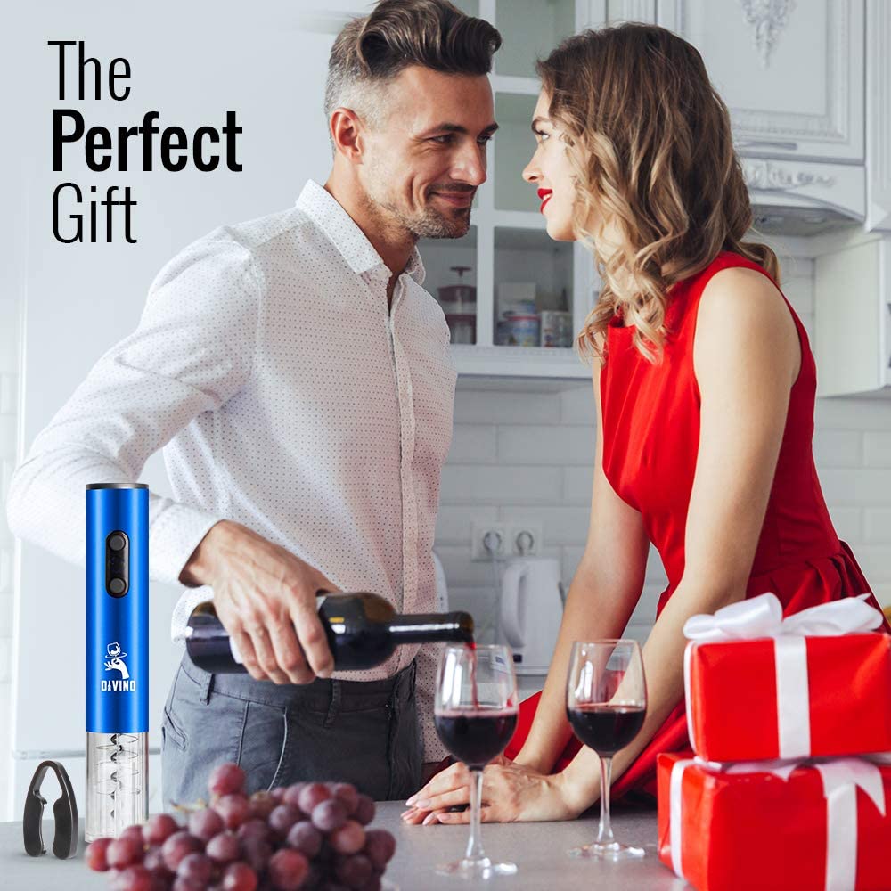 Rechargeable Electric Wine Opener BLUE Kit – Cordless Electric Wine Bottle Opener with Foil Cutter and USB-C cable