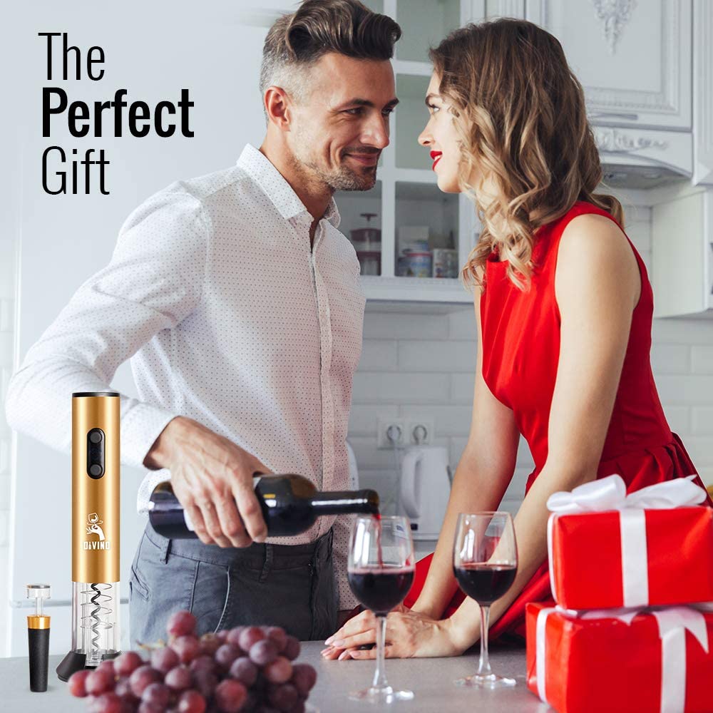Rechargeable USB-C Electric Wine Opener GOLD Set – Automatic with Foil Cutter, Vacuum Stopper & Aerator