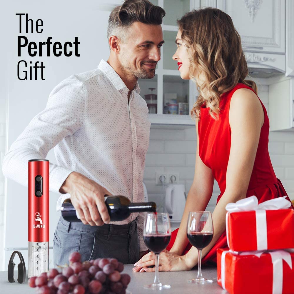 Rechargeable Electric Wine Opener RED Kit – Cordless Electric Wine Bottle Opener with Foil Cutter and USB-C cable