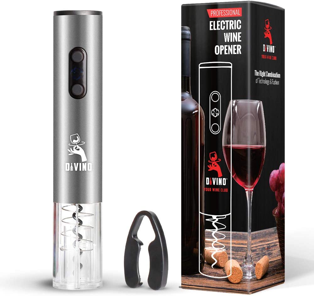 Electric Wine Opener SILVER Kit – Cordless Electric Wine Bottle Opener with Foil Cutter