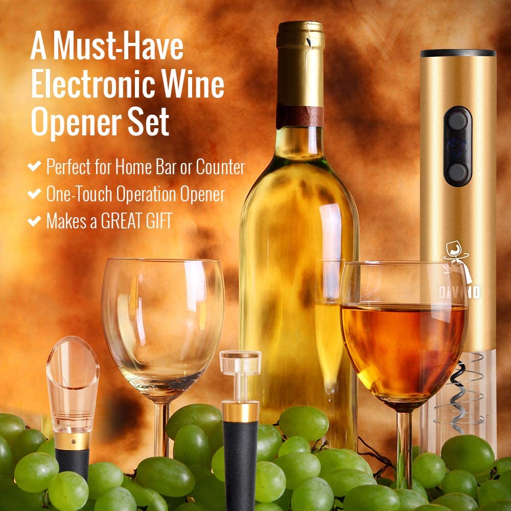 Rechargeable USB-C Electric Wine Opener GOLD Set – Automatic with Foil Cutter, Vacuum Stopper & Aerator